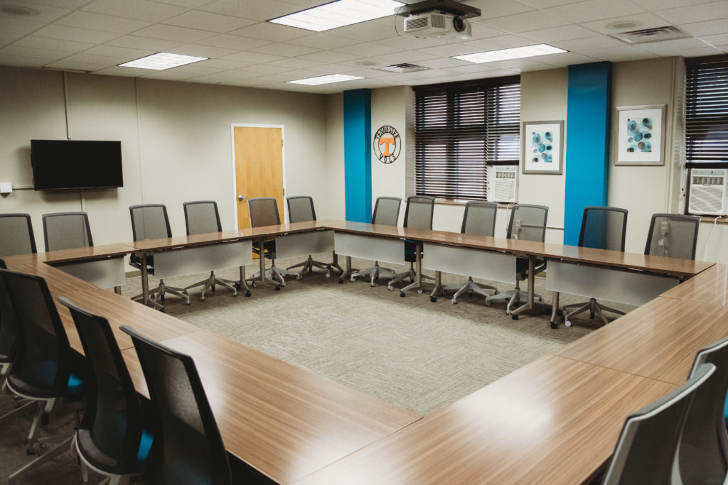 Conference room with meeting style setup
